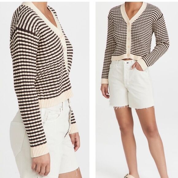 The GREAT. The Mini Striped Cardigan in Woodsmoke Stripe - Picture 9 of 10